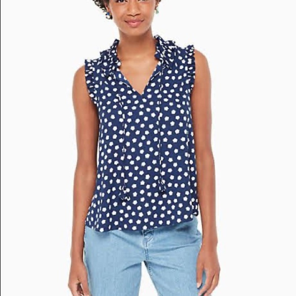 Kate Spade Blue Polka Dot Ruffle Blouse